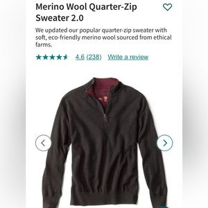 Orvis Merino Wool Quarter Zip Sweater